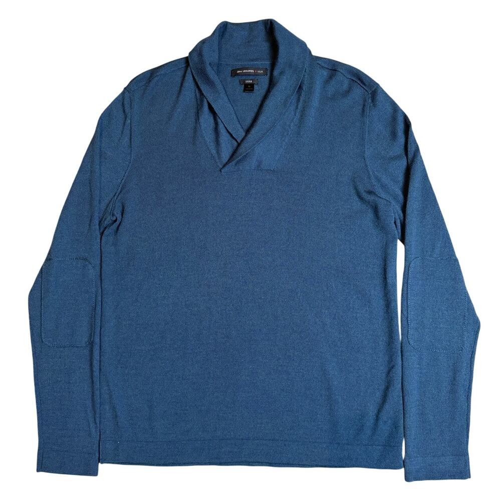John Varvatos Luxe Men's Teal Blue Merino Wool Blend Shawl Collar Sweater M